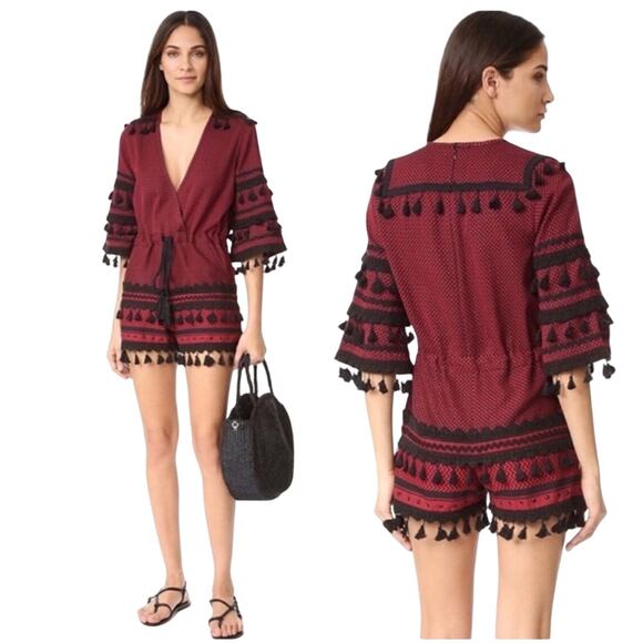 DODO BAR OR Jacquard Yefet Brocade Tassel Romper Damask Cotton Fringe Boho - Picture 1 of 7